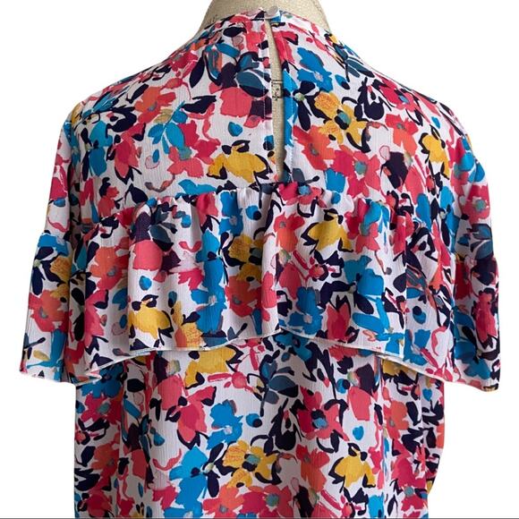 Juicy Couture Floral Print Flounce Short Sleeve Blouse Women's Size XXL - Picture 6 of 11